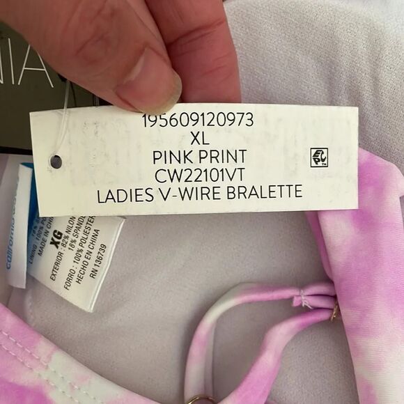 California Waves Bikini Set V-Wire Bralette High Waisted Pink Junior’s XL NWT - Picture 5 of 9